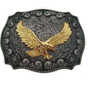 8.4X6.5CM Mens Metal Long Horns Black Golden Texas Belt Buckles